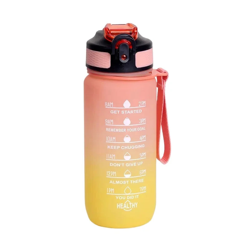 Motivational Water Bottle 600ml Leakproof Sports Water Bottle with Time Marker Straw Frosted Gradient Portable Cup