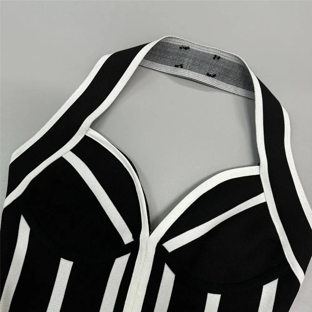 2025 New Sexy Halter Bandage Dress Women Patchwork Sleeveless Clothes Club Party Mini Dresses