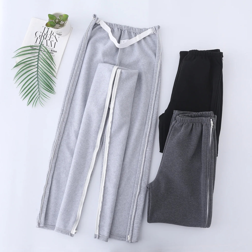Easy Wear Care Pants for Elderly with Fall/Winter Thin Velvet Paralysis Bedridden Patients and Leg Fracture/Operation Recovery
