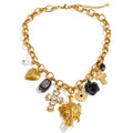 Yhpup 2025 Black Lace Chain Heart Elephant Pendant Statement Necklace 18K Golden Plated Stainless Steel Charms Handmade Jewelry