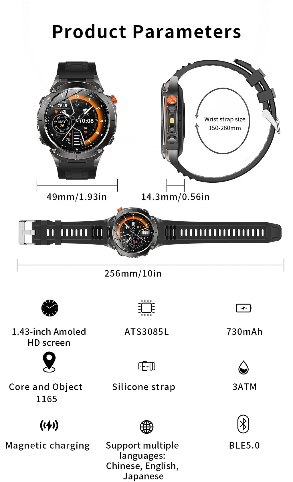 2026 New GPS Smart Watches 10 ATM Waterproof Built-in Dual-band GNSS Compass Military Sport Men SWIM Smartwatch For Android IOS