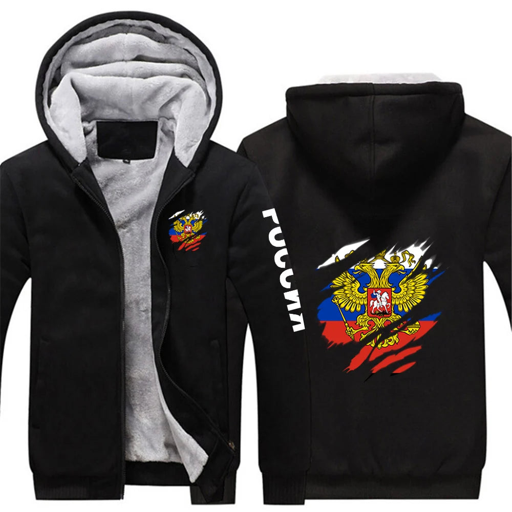 2025 Russia Badge Jacket Autumn And Winter Man's Cold Resistant Mountaineering Clothing Coat Russian Flag Logo Print Hoodies