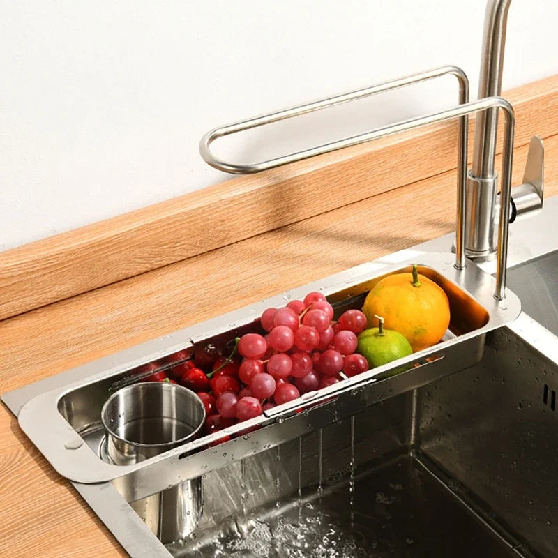 Kitchen Telescopic Storage Rack Sink Organizer Rack Telescopic Faucet Organizer Towel Sponge Storage Adjustable Storage Rack