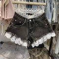 Light Blue Denim Shorts For Women High Waisted Raw Hem Lace Patchwork Petite Shorts Summer Casual Slim Fit Hot Pants
