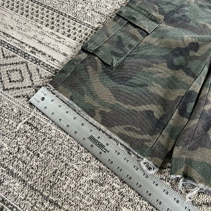 Y2K Fashion New Oversized Pocket Tooling Camouflage Loose Denim Shorts Unisex Gothic Punk Hip Hop Fashion Casual Joker Couple