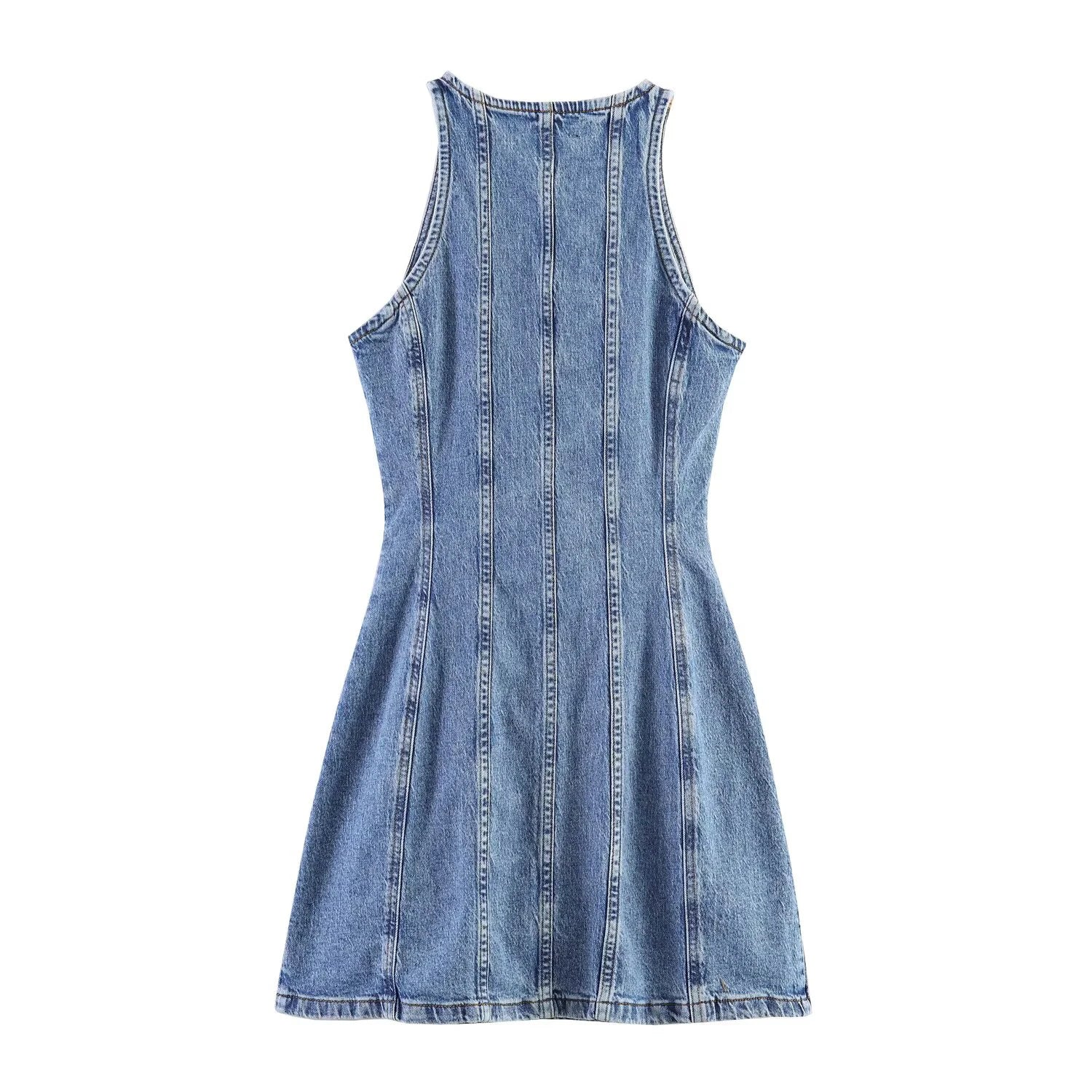 European and American style women's new 2026 fashionable temperament solid color sleeveless mini denim dress