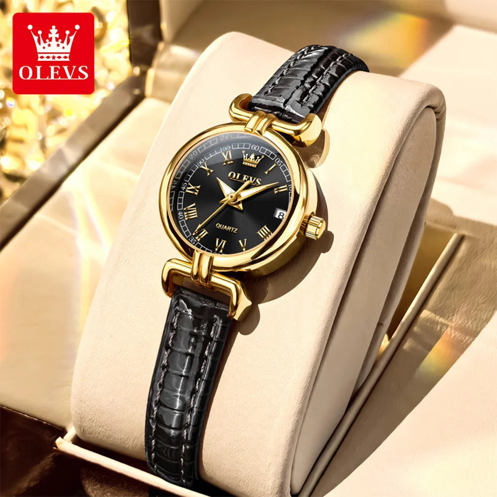 OLEVS 5645 New Women Watches Elegant Original Date Quartz Wristwatch Waterproof Luminous Watches For Woman Leather Strap Watch