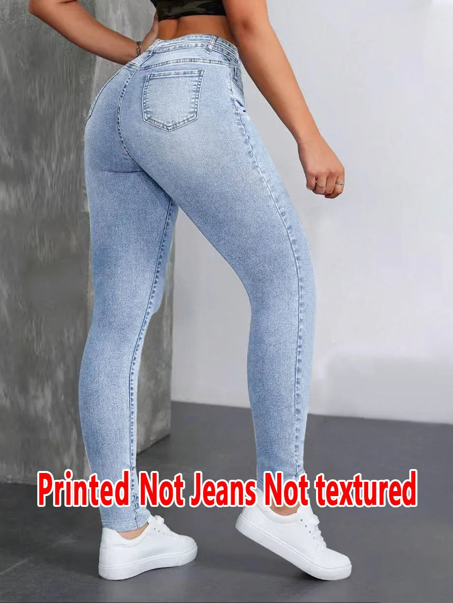 2158 216 [Printed Leggings - Not Faux Denim Fabric]2D Printed Faux Embroidered Effect, Printed Leggings - Non-Faux Denim Fabric,