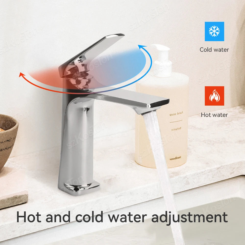 Brass Core Modern Bathroom Sink Faucet Single Handle Deck Mounted Wash Basin Water Tap Hot And Cold Mixer