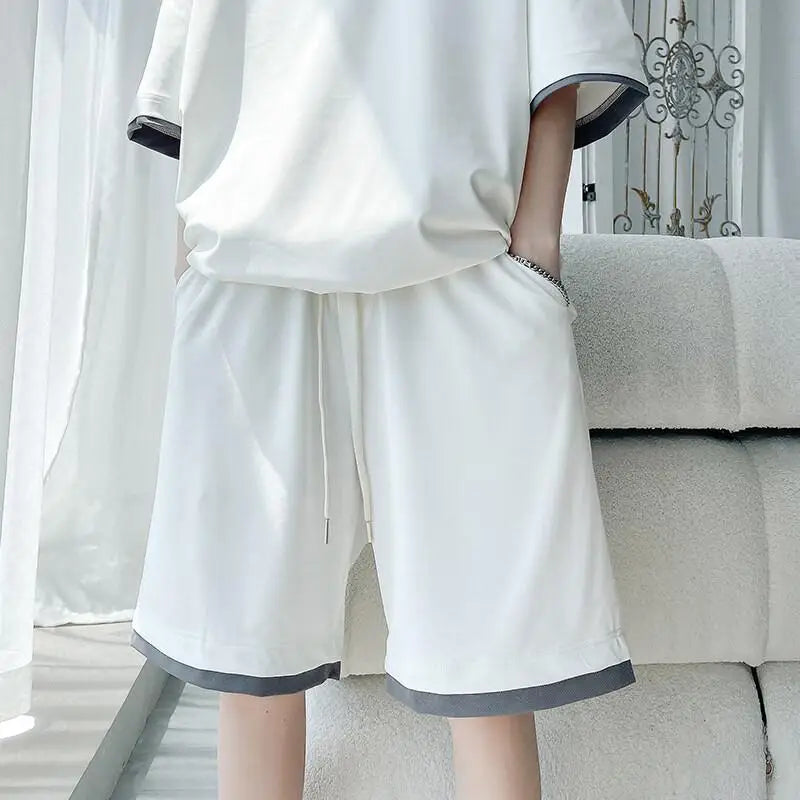 Men's Solid Color 2-Piece Outfit Short Sleeve T-Shirt & Drawstring Elastic Waist Shorts Set Casual Lounge & Streetwear Clothing