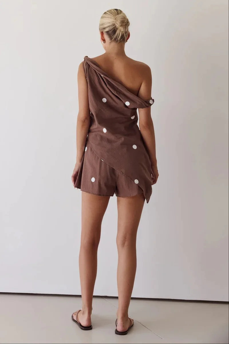 Fashion Elegnat Holiday 2 Piece Set New Summer Printed Off-shoulder Casual Tops And Shorts Suit Womens Clothing