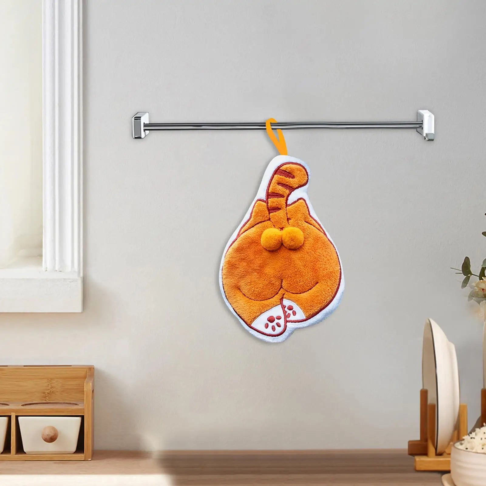 Hand Towels  Cute Cat Hanging Towel Kitchen Hand Towel Bathroom Soft Absorbent Handkerchief Wipe Towel Cartoon Kids Towels