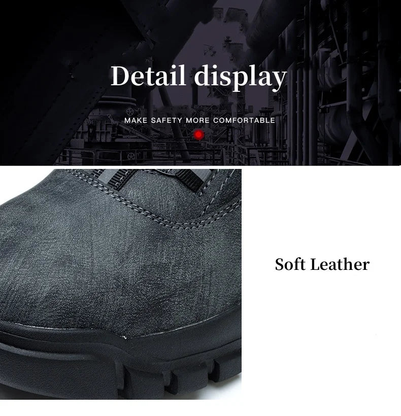 WOUDHONY Work Shoes Men Anti-smashing Anti-puncture Safety Shoes Rotating Buttons Autumn Winter Protective Work Safety Boots