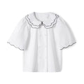 Young Girls Double Breasted Shirt Double Petal Collar High-Quality Fashion Children Short Sleeves Casual Clothing For Kid Girl