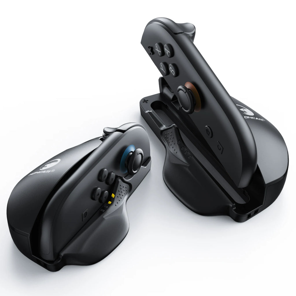 Honcam Ergonomic Mouse Grip for Switch 2 JonCons 2-Pack with Super Smooth PTFE Glide Pads Portable Gaming Controller Stand Black