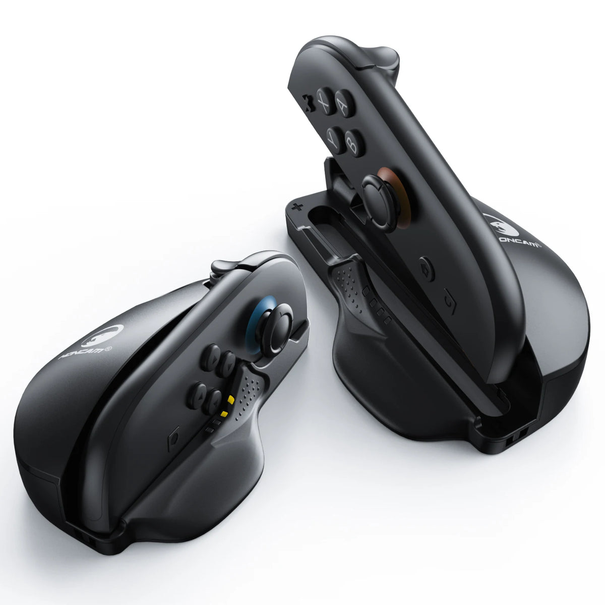Honcam Ergonomic Mouse Grip for Switch 2 JonCons 2-Pack with Super Smooth PTFE Glide Pads Portable Gaming Controller Stand Black