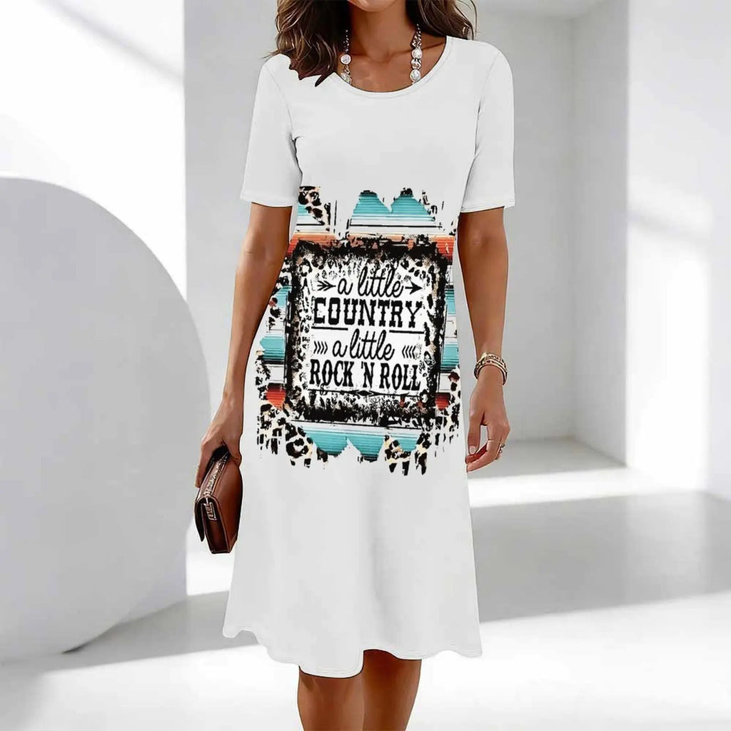 Women's Classic Leopard Print Short Sleeve Round Neck Midi Dress Loose Casual A Line Daily Wear Dress