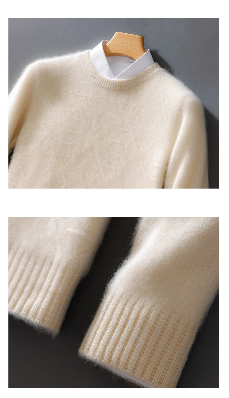 ATTYYWS  100% Merino wool men's pullover O-neck sweater casual knitted solid color autumn and winter men's new wool sweater
