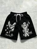 European American Summer Retro Little Angel Letter Print Comfortable Breathable Drawstring Men Shorts Outdoor Casual Pants Moto