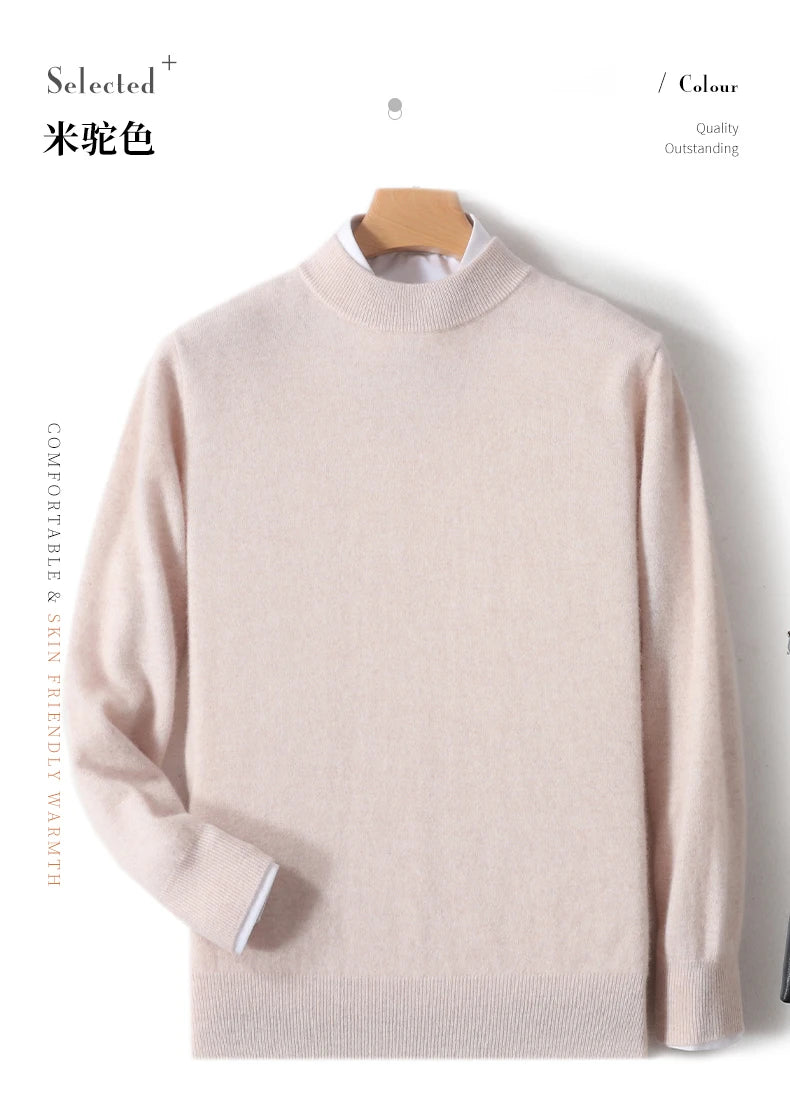 Autumn And Winter New 100% Pure Wool Men's Round Neck Thick Sweater Loose Knit Bottoming Shirt Cashmere Top