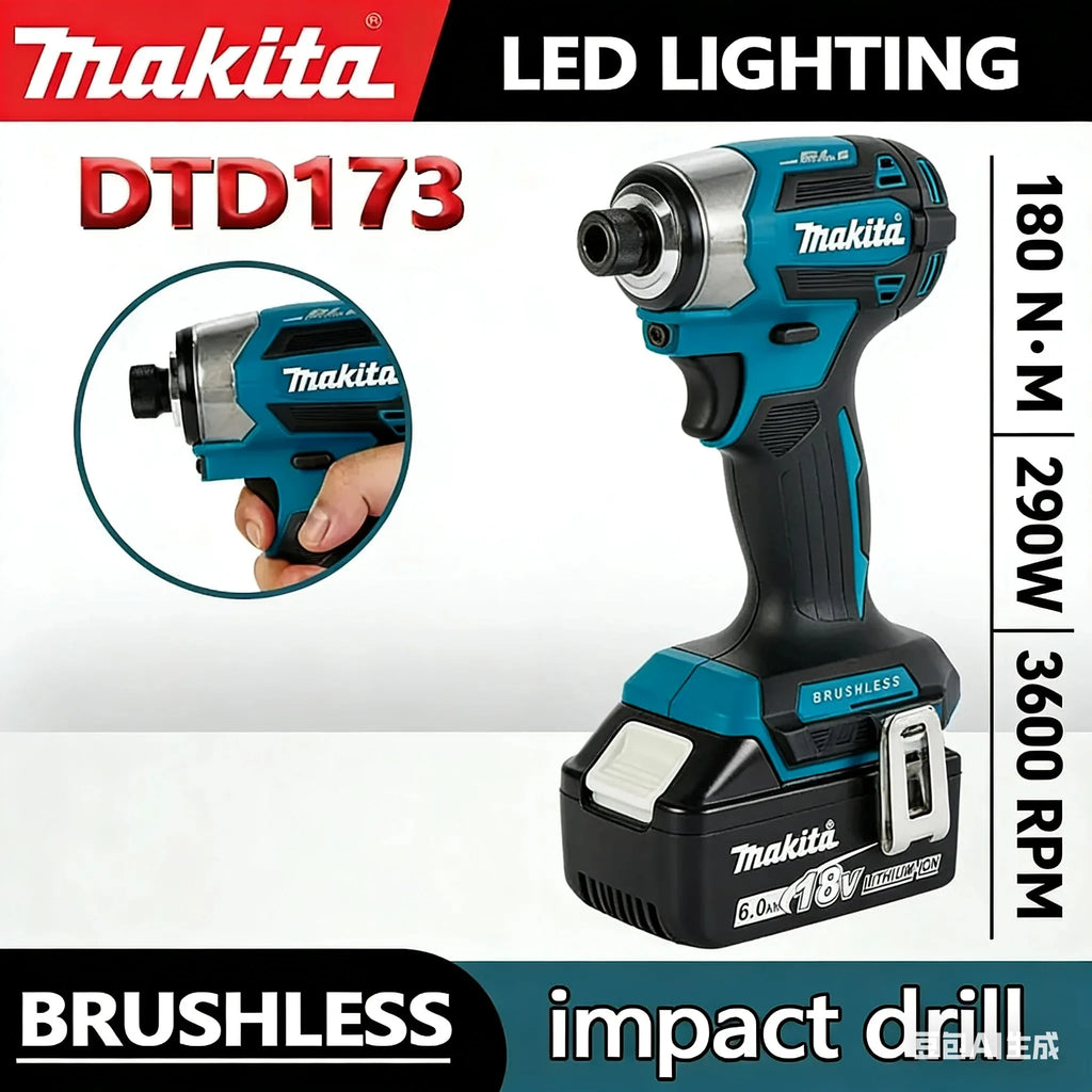 Makita DTD173 1800RPM 180Nm Cordless Impact Driver 180Nm Brushless Motor Electric Drill Wood Bolt T Mode For Makita Battery