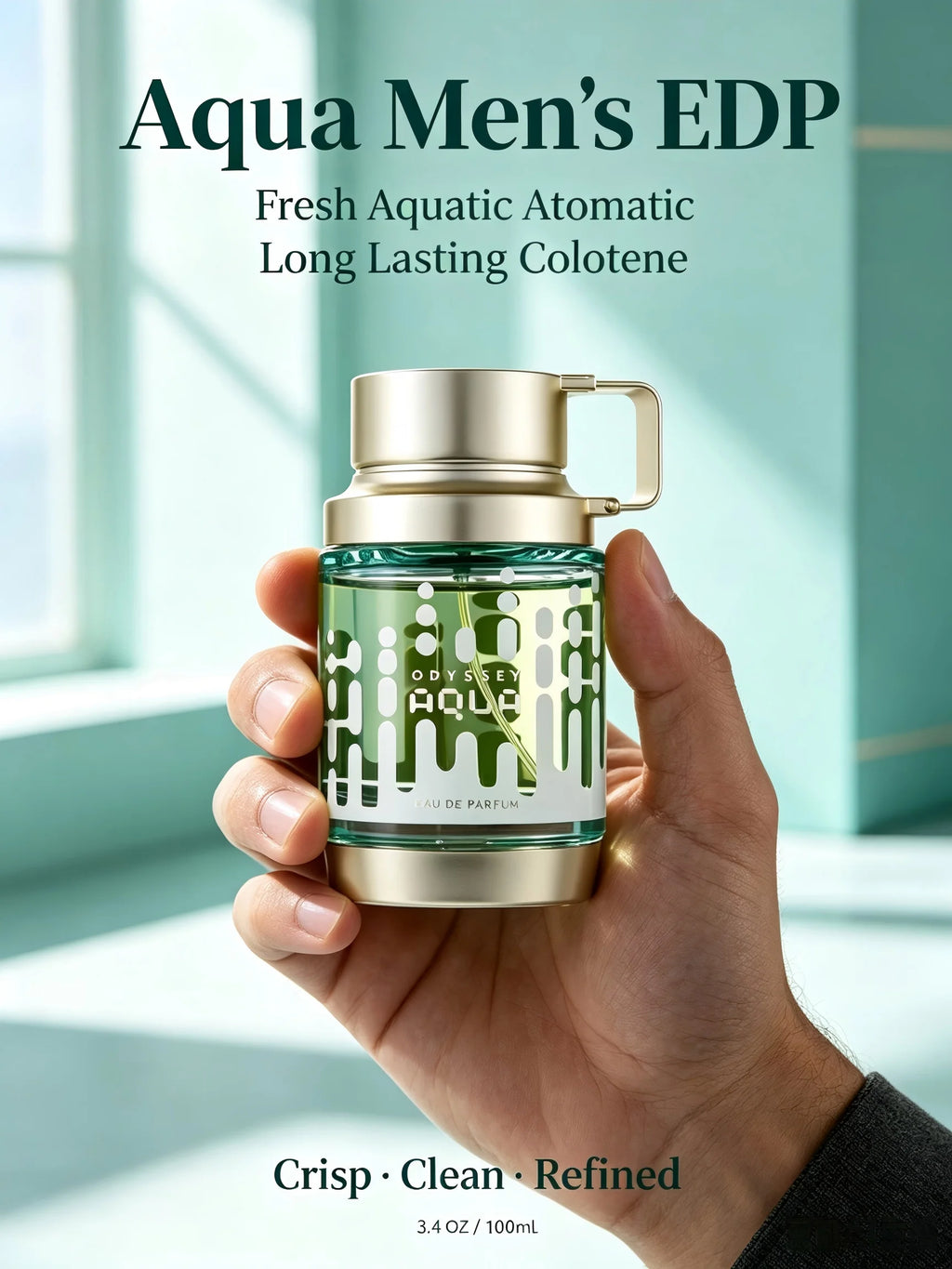 Armaf Odyssey Aqua Men's EDP, 3.4 Oz/100ml, 1 Bottle, Fresh Aquatic Aromatic Long Lasting Cologne, Men's Fragrance Gift, Birthday, Anniversary, Fall, Thanksgiving, Black Friday, Christmas, New Year Holiday Gift