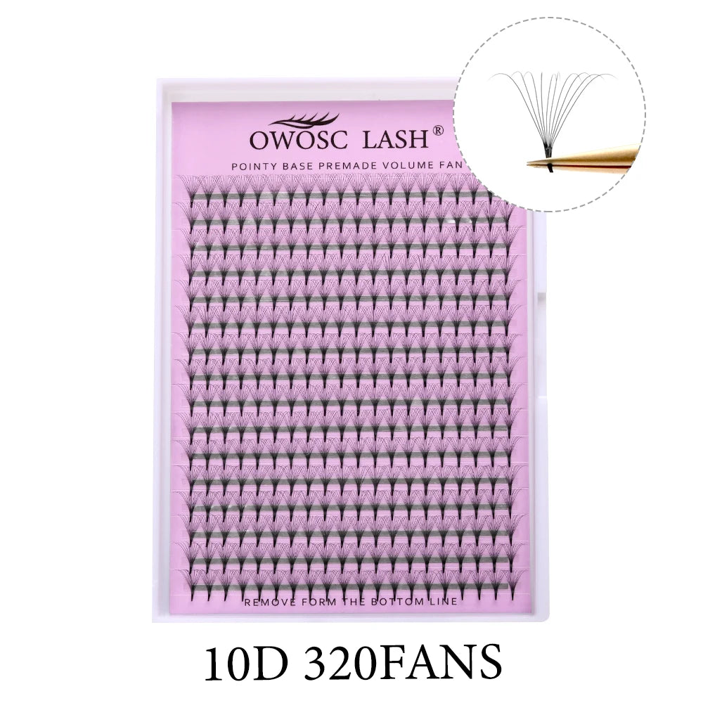 OWOSC 320 Fans Pointy Base Premade Volume Fans Medium Stem Sharp Thin Pre Made Russian Volume Fan Eyelash Extensions Custom Logo
