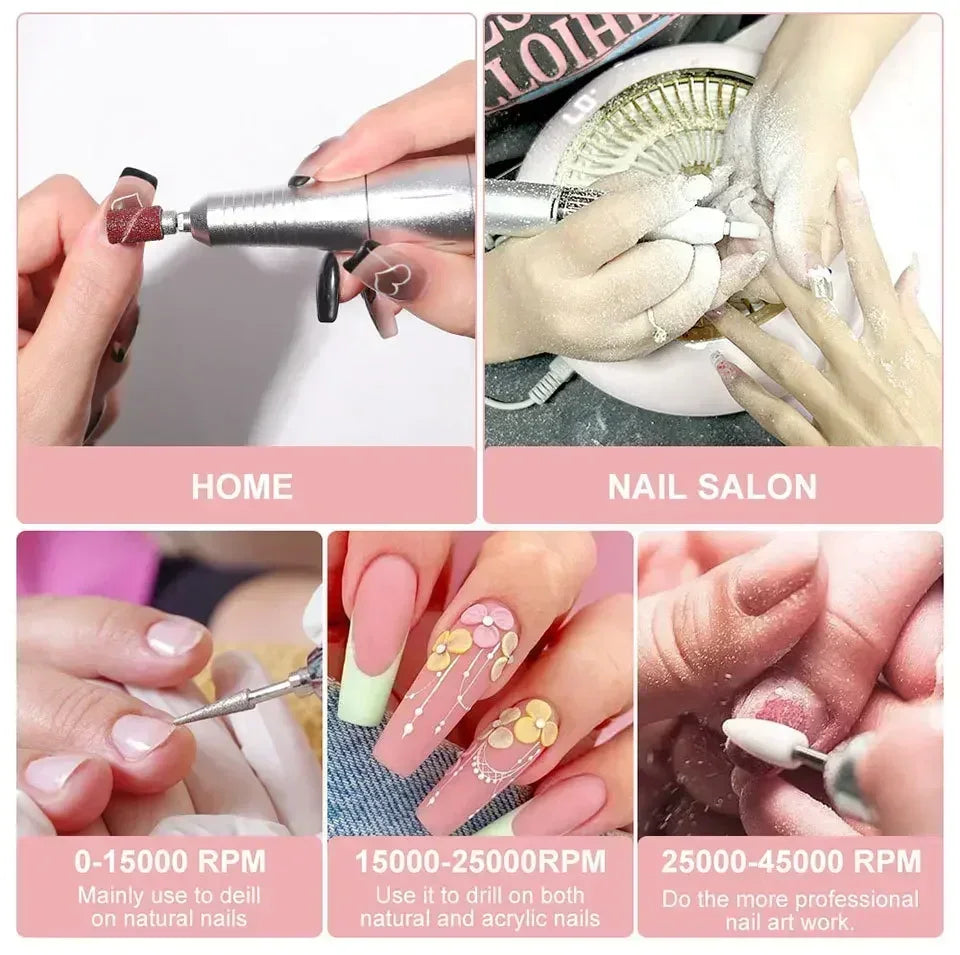 Original 45000RPM Professional Rechargeable Electric Nail Drill Machine Portable Cordless Nail File For Acrylic Gel Nails Remove