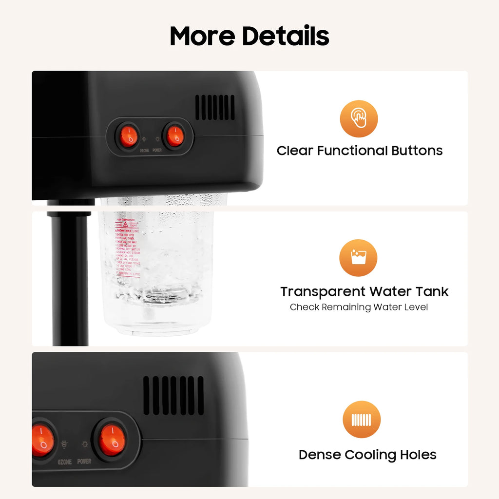 750ml Ozone Facial Steamer Height Adjustable Sprayer 360° Rotatable Movable Skin Care Equipment for Salon Beauty Spa White/Black