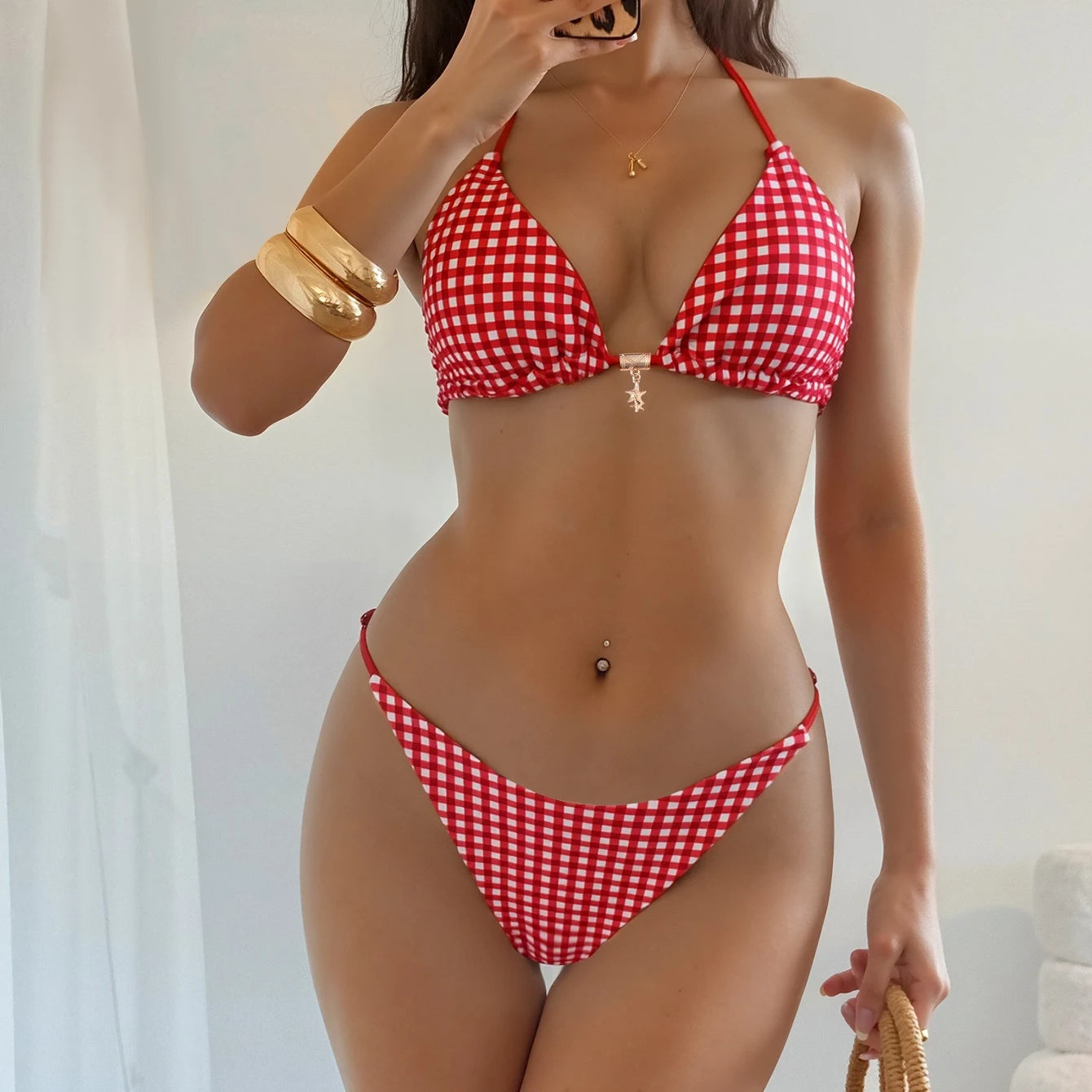 Retro Polka Dot Bikini Set Women Swimsuit Female Swimwear Micro Thong Bikinis Brazilian Halter Beach Wear Lace Up Bathing Suit