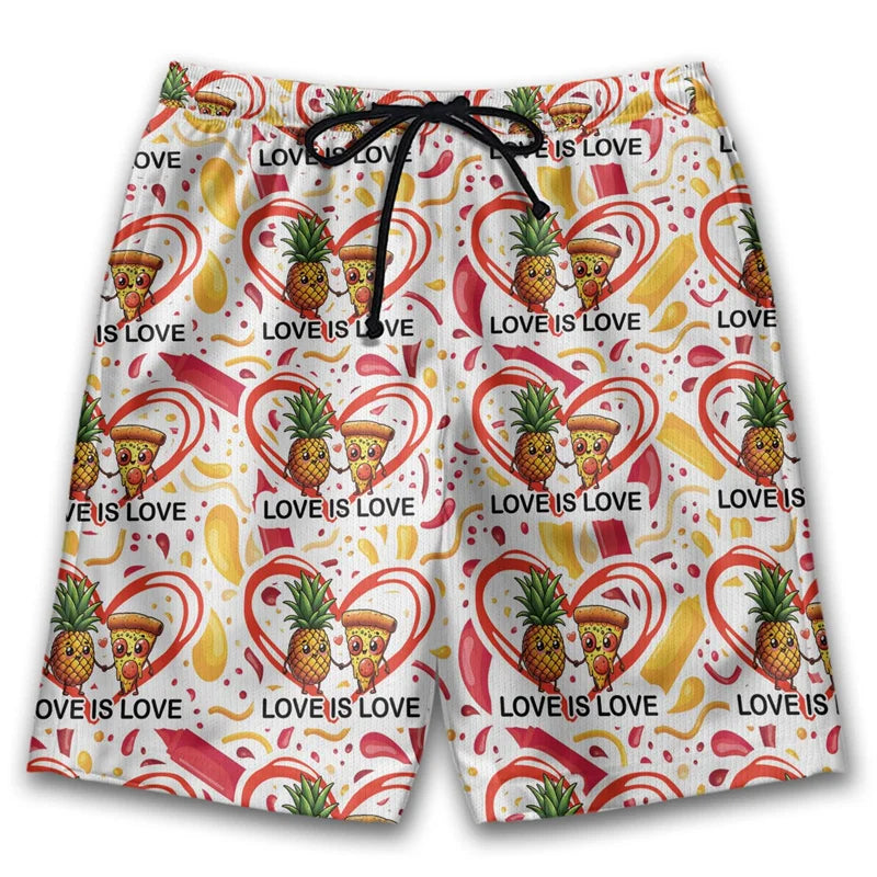 Funny 3D Printing Pizza Beach Shorts For Men Women Street Drawstring Swimming Trunks Kids Summer Animal Graphic Surfboard Shorts