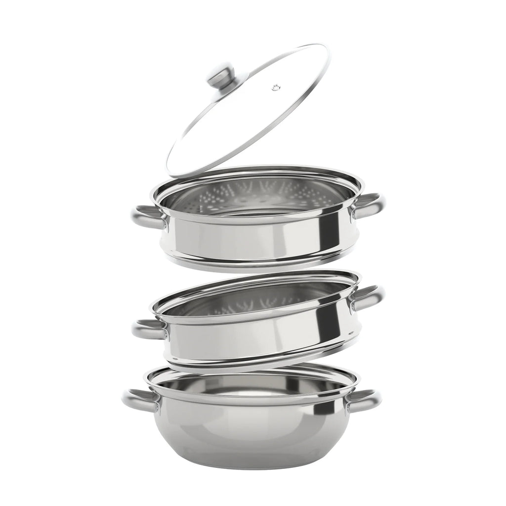 28CM Multi-Function 3 Tier Cook Food Veg Pot Large Stainless Steel Steam Cooker Steamer Kitchen