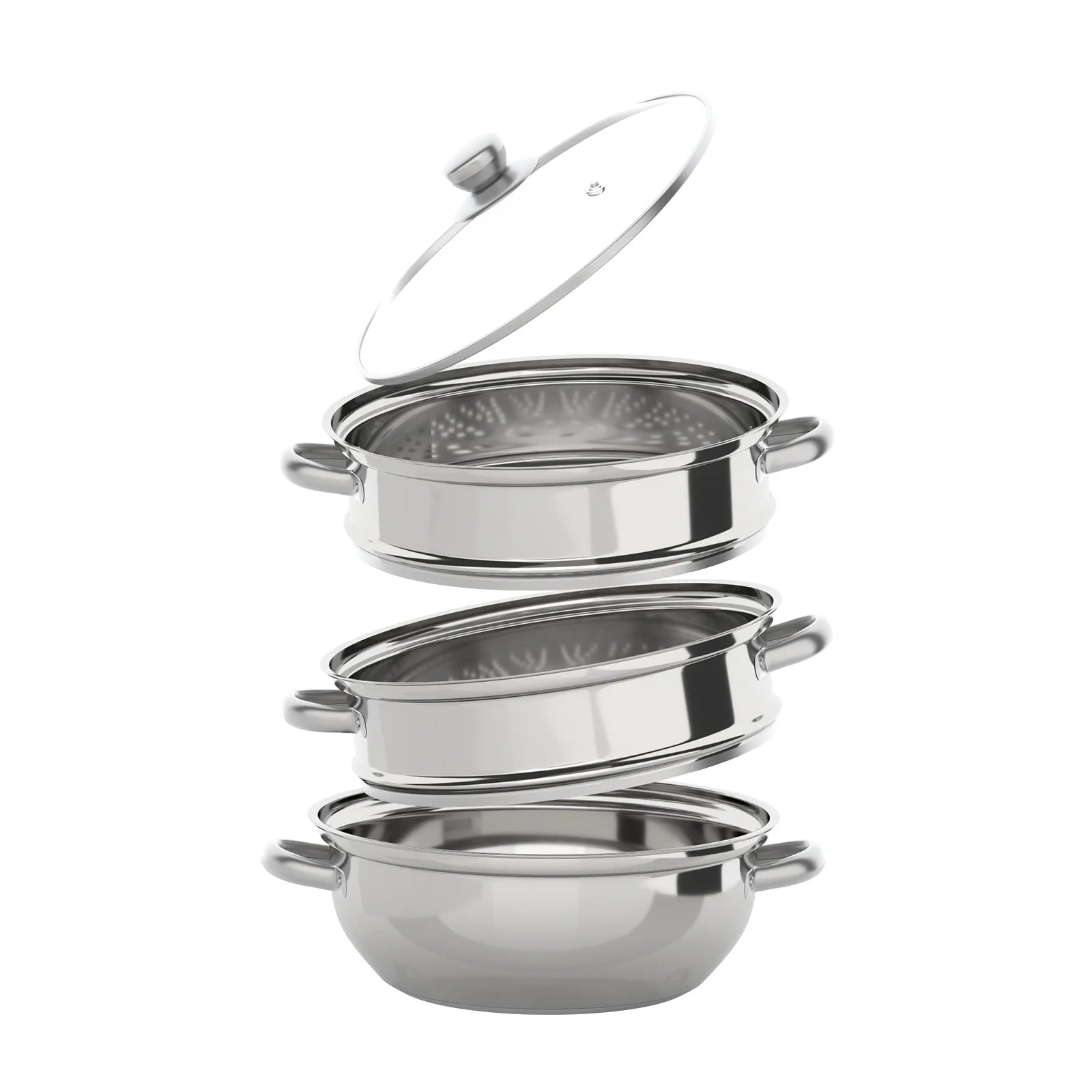 28CM Multi-Function 3 Tier Cook Food Veg Pot Large Stainless Steel Steam Cooker Steamer Kitchen