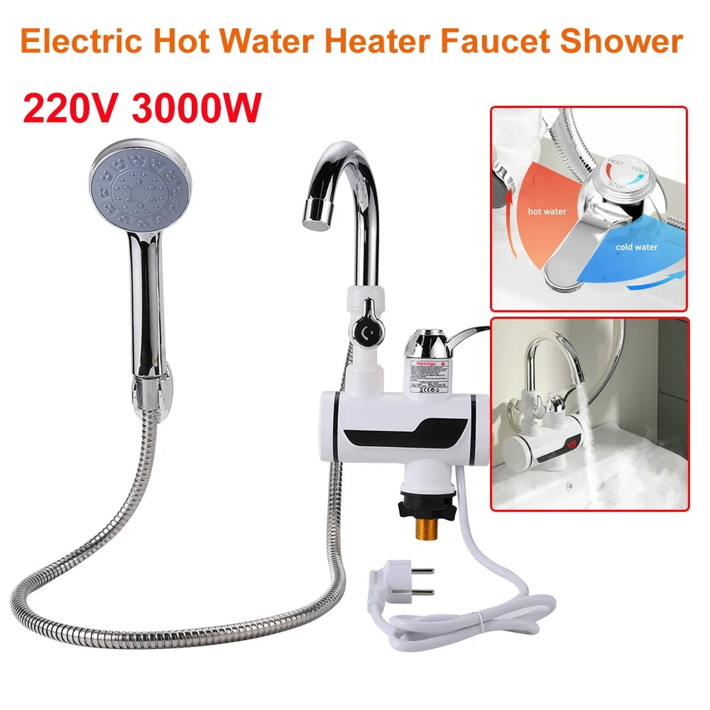 220V Electric Instant Hot Water Faucet 3000w Water Heater Fast Heating Tap with LED Temperature Display Water Heater Shower