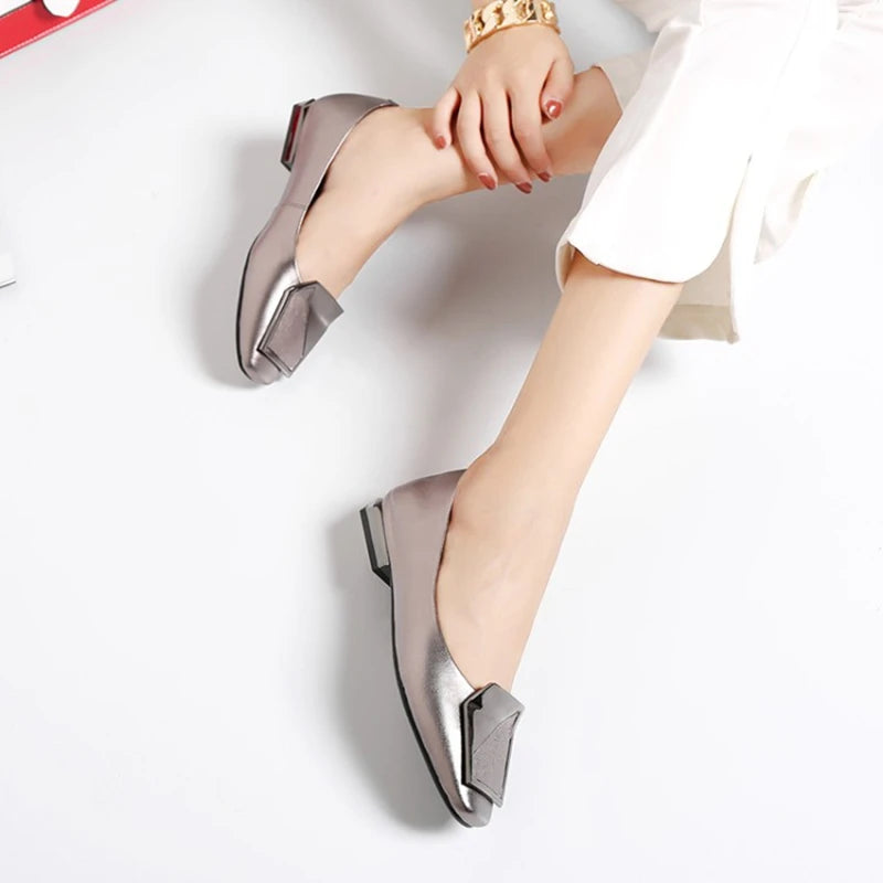 NEW Autumn/Spring Women Pumps Genuine Leather Shoes for Women Square Toe Low Heel Shoe Concise Slip-on Plus Size Handmade Shoes