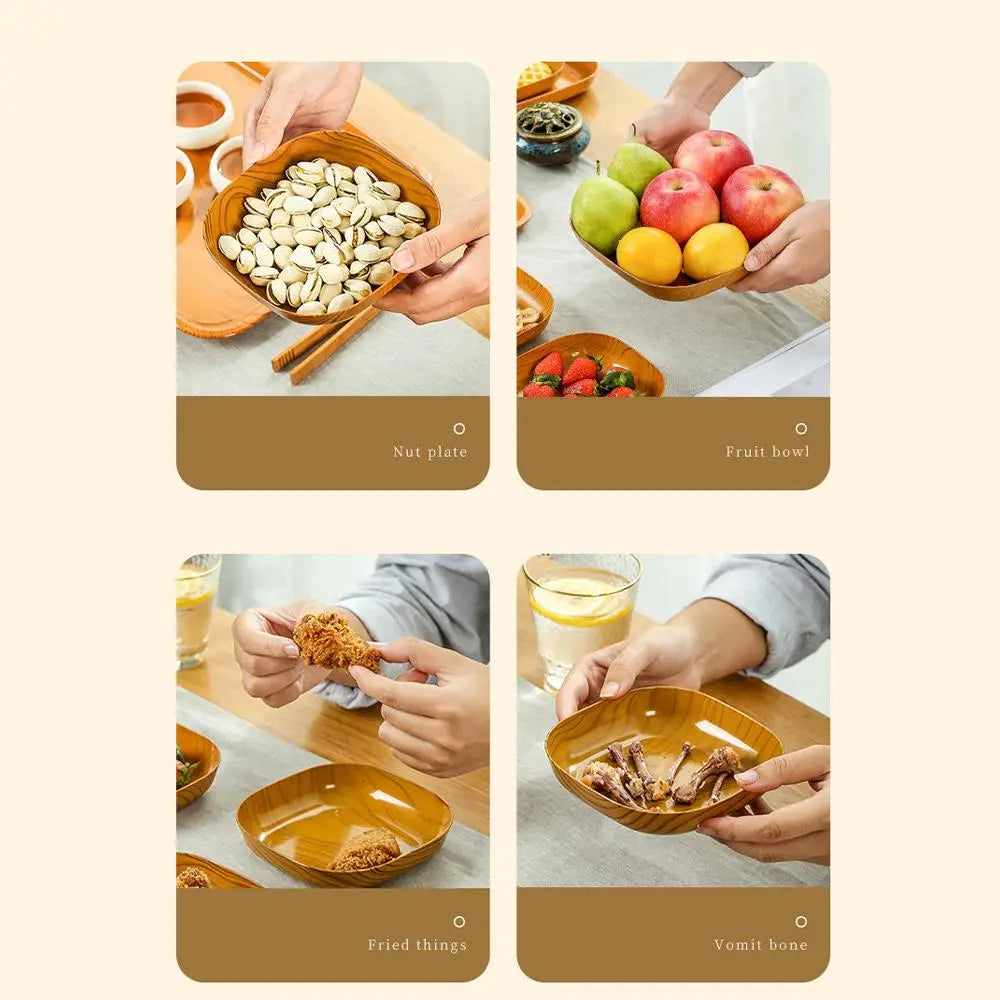 Kitchen Imitation Wood Grain Plastic Square Plate Japanese Afternoon Tea Fruit Dish Tea Tray Plastic Bone Dish Kitchen Tableware