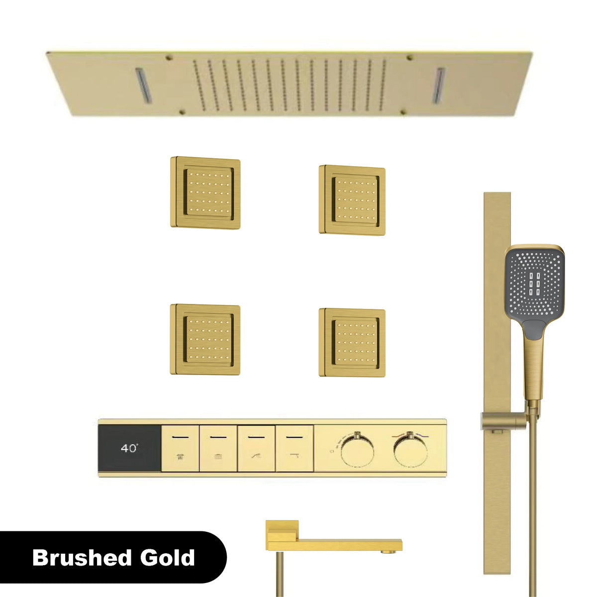 Luxury Bathroom Ceiling Embedded Rain Shower Head LED Digital Display Thermostatic Mixer Hot Cold Water Rainfall Shower System