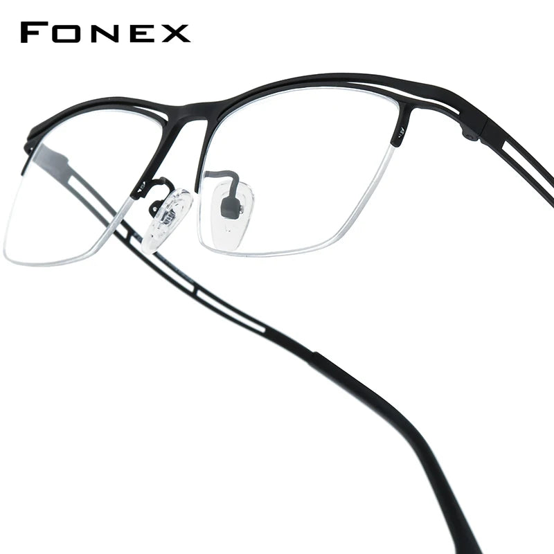 FONEX Titanium Glasses Frame Men 2025 New Brand Design Semi-Rimless Square Eyeglasses Half-Rim Japanese Ultralight Eyewear 85890