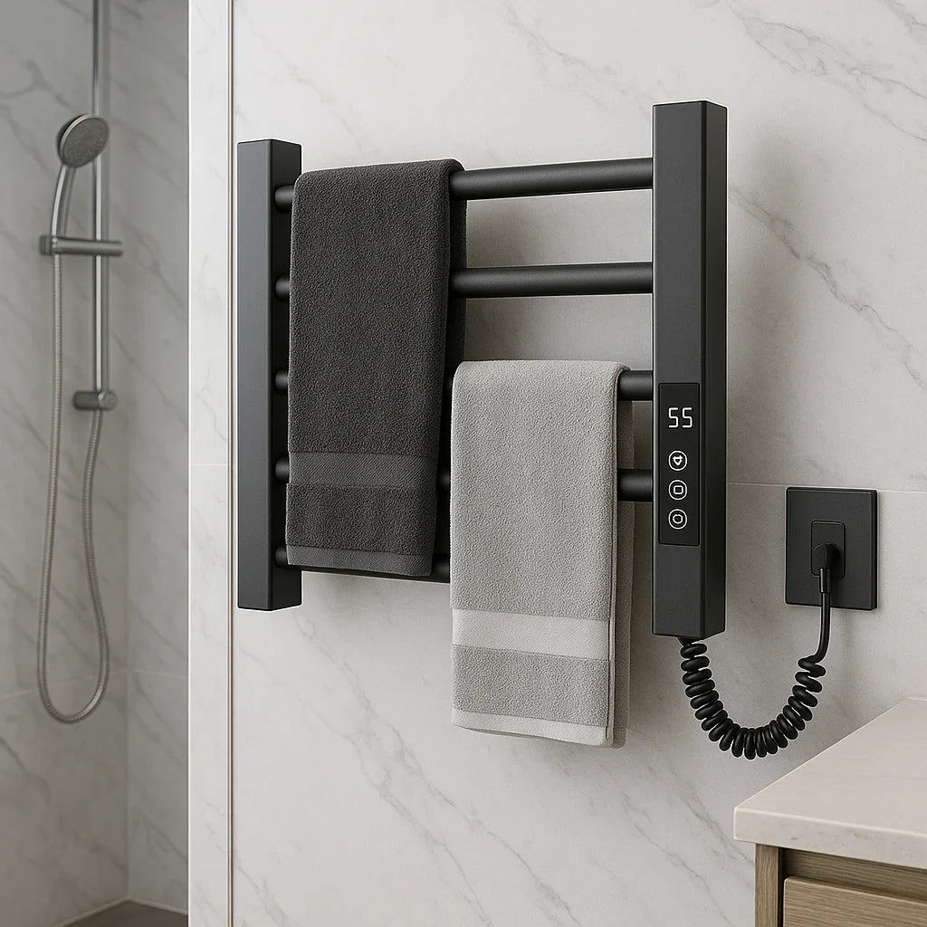 Mini Electric Towel Warmer Black Spa Dryer with Rail Machine Stand Steel Bathroom Accessory for Home Use Wet Heated Hanger