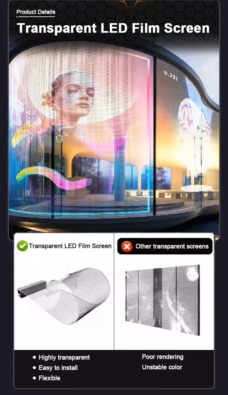 High - Definition LED Screen Wall Transparent LED P6 Interactive Transparent LED Display Flexible 3D Media Advertising Screen
