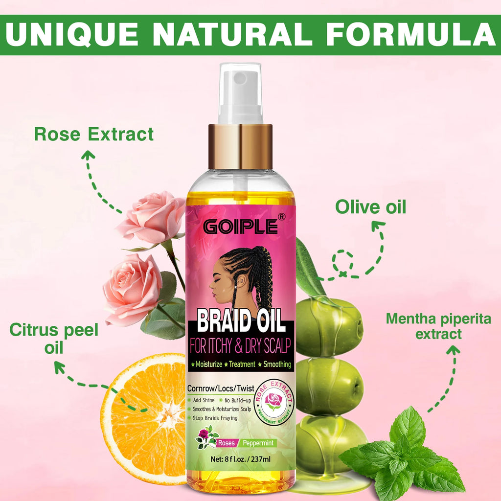 GOIPLE Natural Rose Extract Braid Oil For Itchy Dry Scalp Cornrow Locs Twist Add Shine Smoothes Moisturizes Hair Care Oil