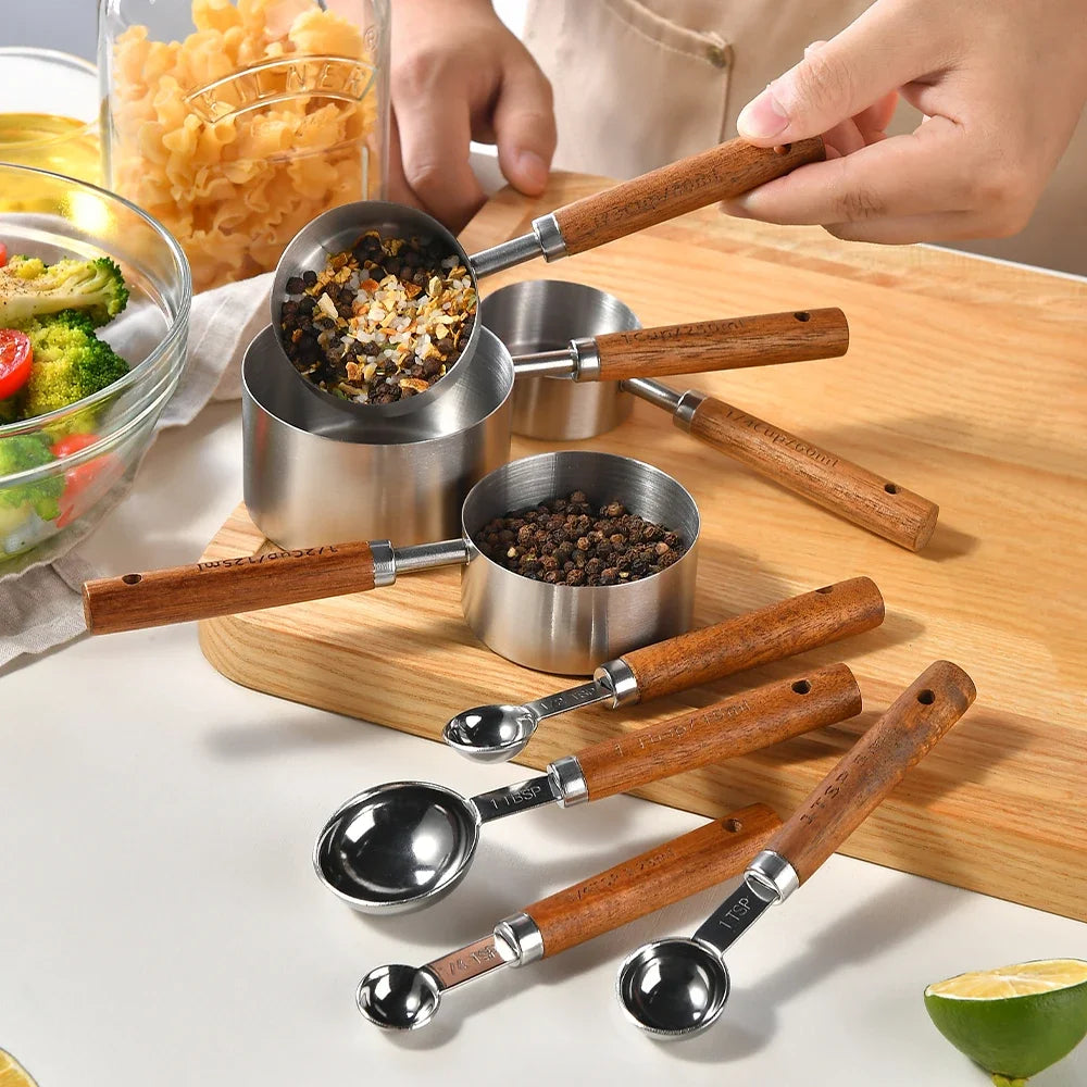 8Pcs Measuring Spoon Set Stainless Steel Multifunctional Cookware Portable Heavy Duty Kitchen Gadgets Baking Seasoning Spoon