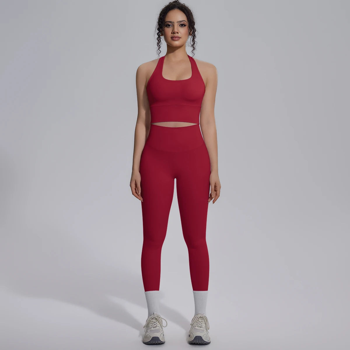 Rooftrellen New Women's Two-piece Set Fitness Sports Solid Color Yoga Set Summer Quick Drying Legging Pants Gather I-shaped Vest