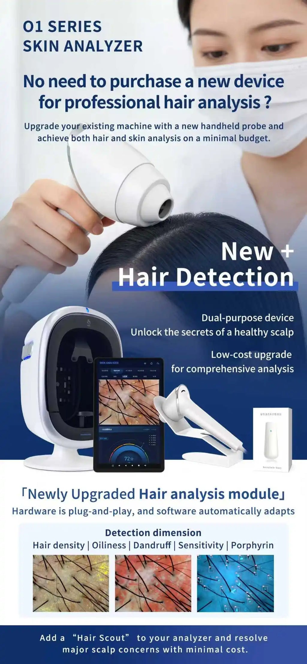 O1pro Portable 3D AI Scanner Facial & Scalp Dual Use Analysis Machine Professional Skin Condition Detector Beauty Salon Device
