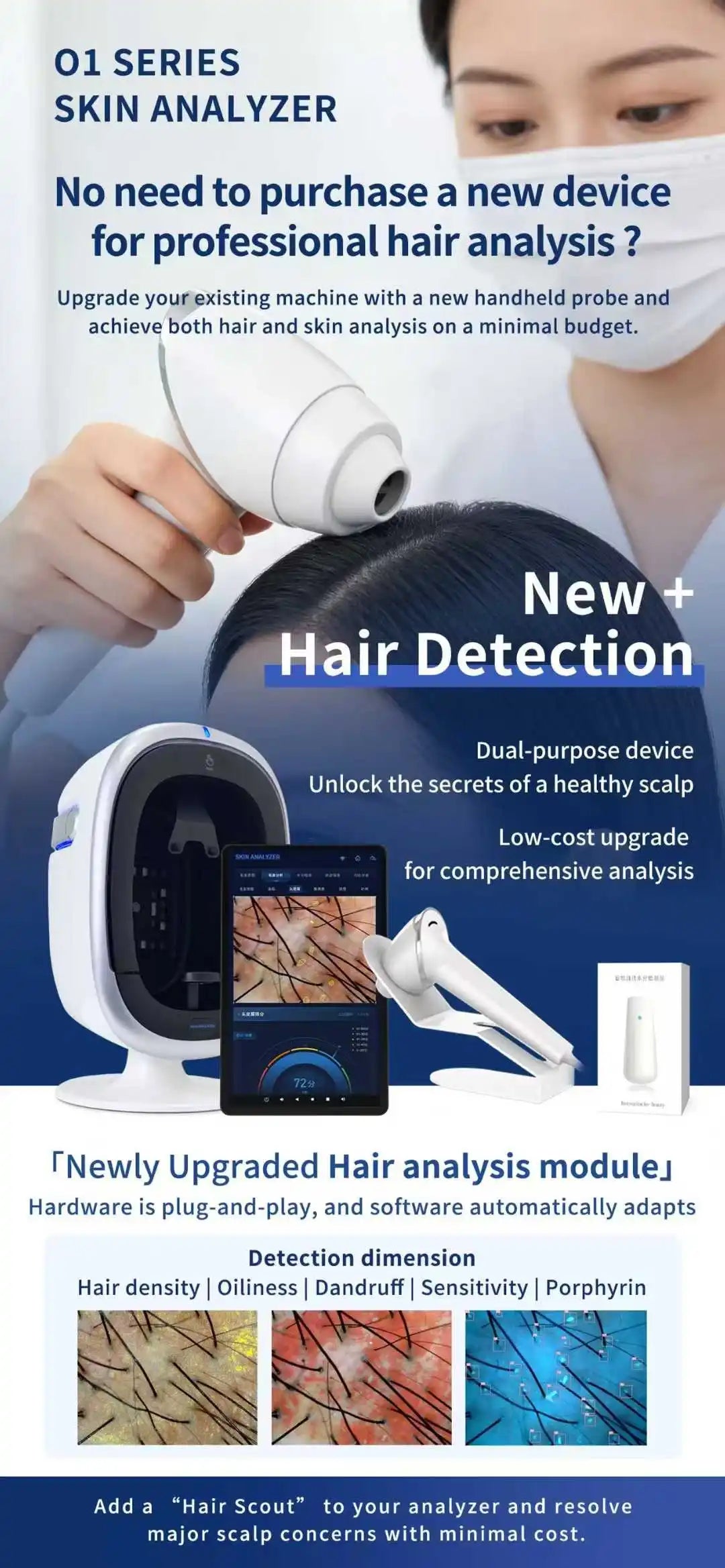 O1pro Portable 3D AI Scanner Facial & Scalp Dual Use Analysis Machine Professional Skin Condition Detector Beauty Salon Device