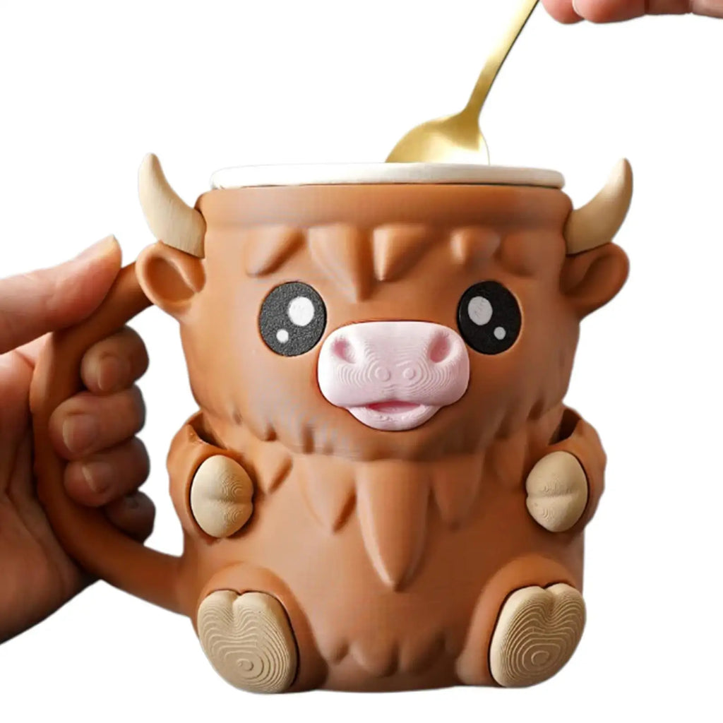 16oz Highland Cow Ice Cream Pint Holder Dessert Tub with Antifreeze Handl Ice-Creams Sleeve Cooler Container Kitchen Gadgets