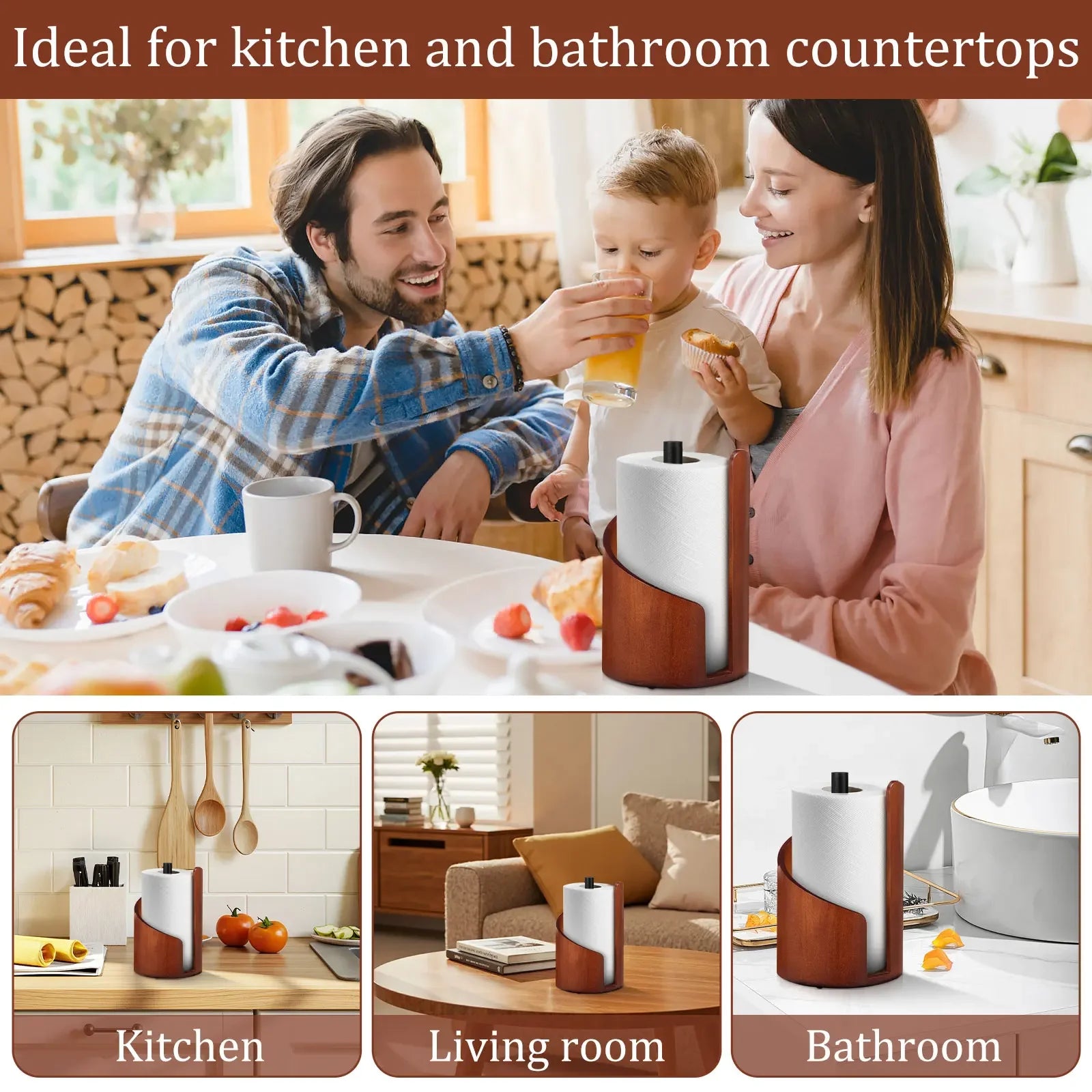 New Paper Towel Holder Wooden Kitchen Spiral Roll Paper Holder Anti-Skid Tissue Vertical Stand Countertop Bathroom Decoration