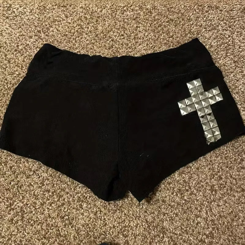 Women Y2K Summer Streetwear Gyaru Vintage goth Graphic Acubi Shorts Button Low Rise Short Hot Pants 2000s Alt Clothes