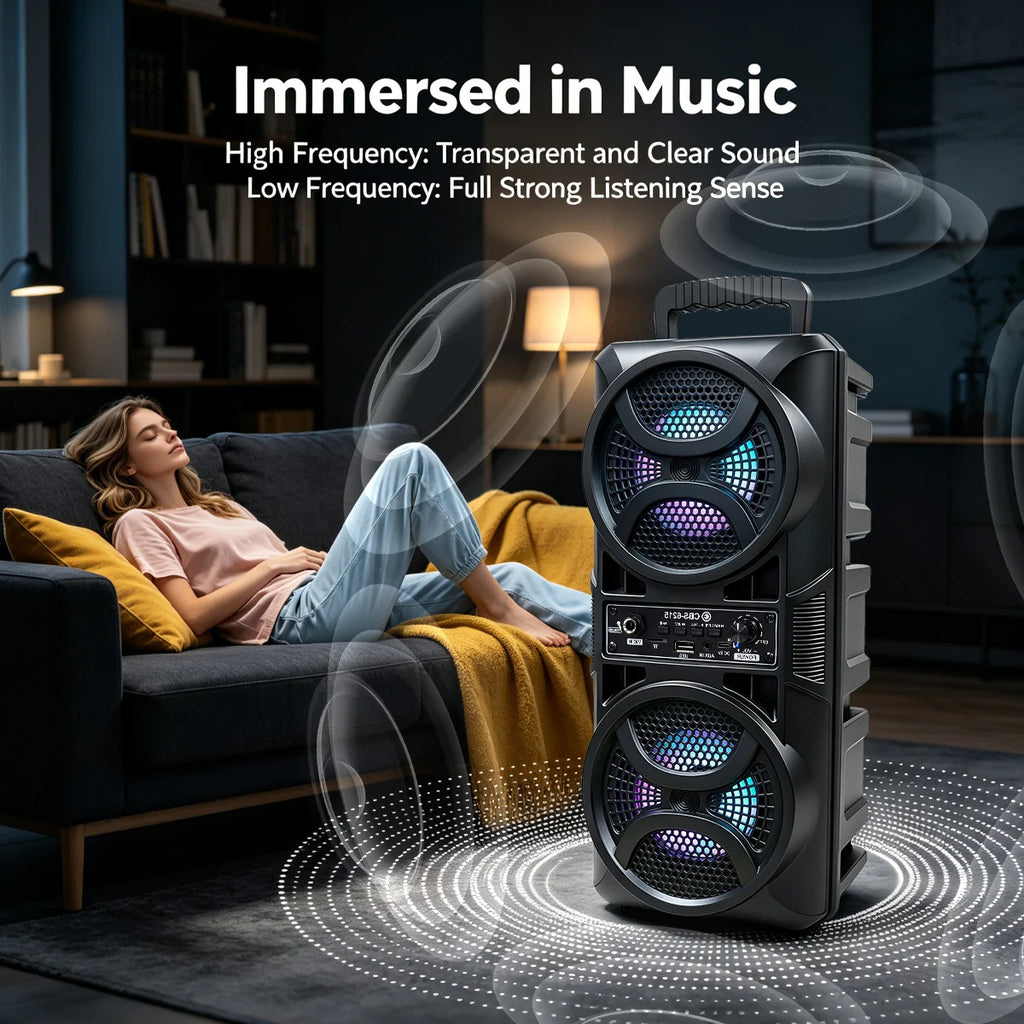 9500W Large Volume Portable Bluetooth Party Speaker, Heavy Bass Wireless Speaker With Handheld Microphone, RGB Color Gradient Li
