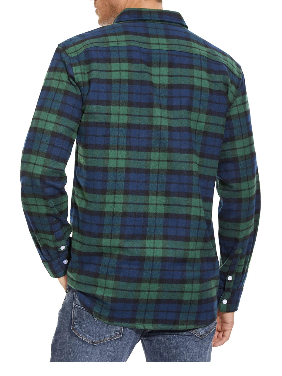 MAGCOMSEN Autumn Windproof Men's Flannel Shirt Warm Long Sleeve Casual Plaid Shirts with Two Chest Pockets